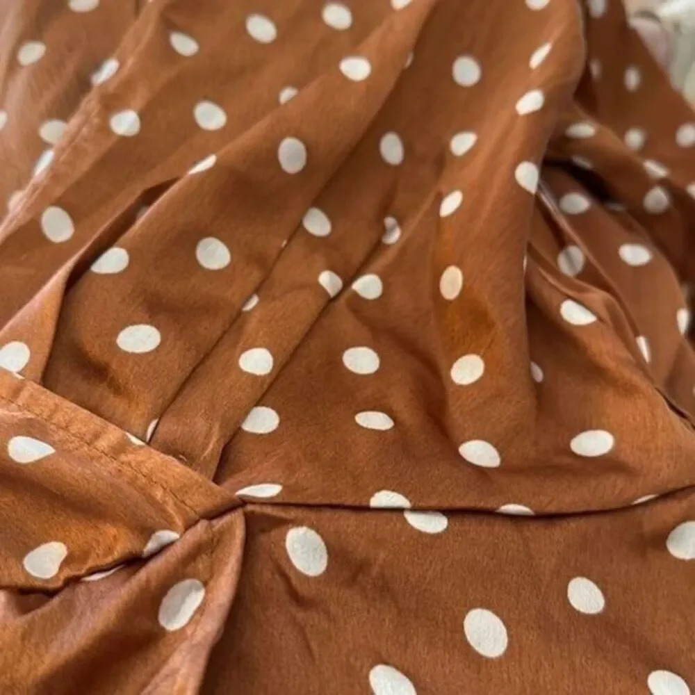 True Destiny Midi Rust Dotty V Neck Dress Ladies Size Large - Picture 4 of 6